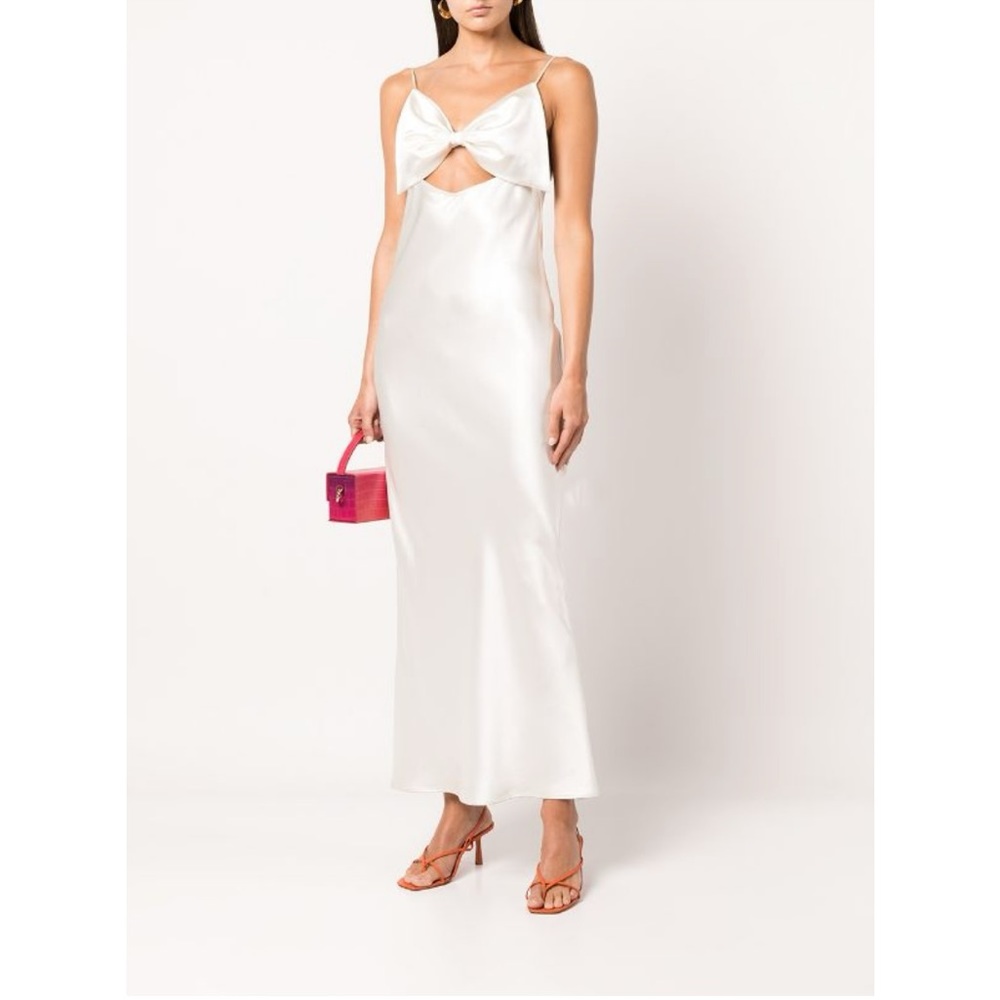 Fleur du Mal Cream Satin Midi Dress with Front Bow